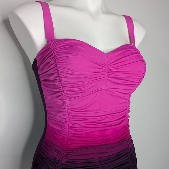 NWT Shape + Style Aqua Green  Pink Purple Ombre Ruched One Piece Swimsuit 6 - Picture 4 of 11